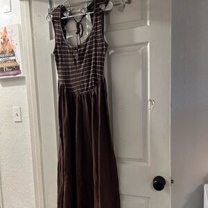 Free People Brown Plaid Bodice Midi Dress